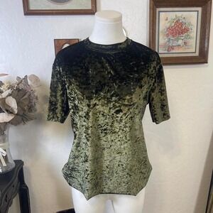 Vintage Whimsy Fairy Goth Olive Green Crushed Velvet Tee